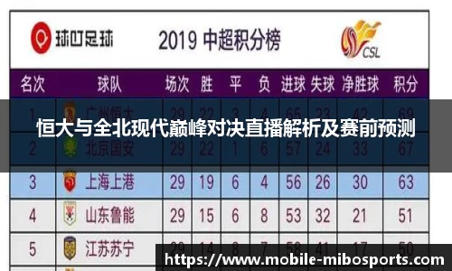 恒大与全北现代巅峰对决直播解析及赛前预测